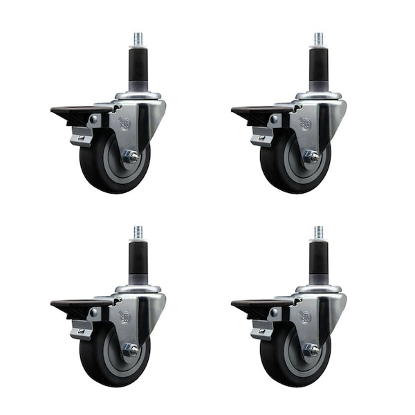 Service Caster 3.5'' Thermoplastic Rubber Swivel 1-1/8'' Expanding Stem Caster Set with Brake, 4PK SCC-EX20S3514-TPRB-PLB-118-4 - main